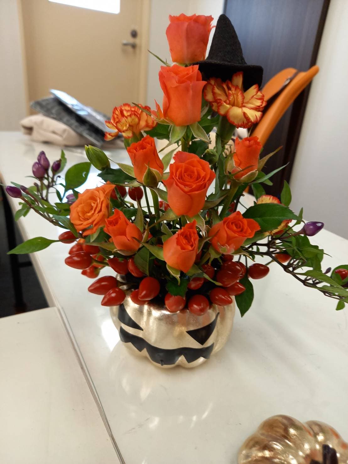 ハロウィンのオレンジアレンジ